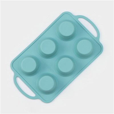 Форма для выпечки «Фигуры. Круг», 32.5×18.5×4 см, 6 ячеек, (7×7×4 см), бирюзовая
