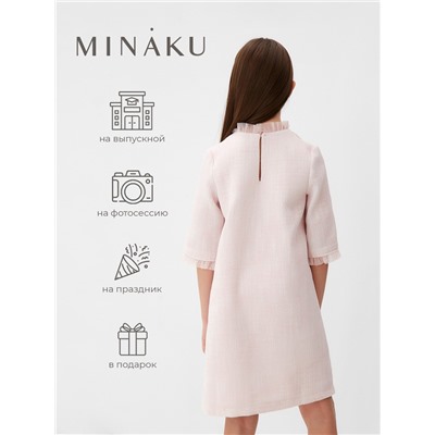 Платье нарядное для девочки MINAKU: PartyDress с воротником, рост 122-128 см, розовое