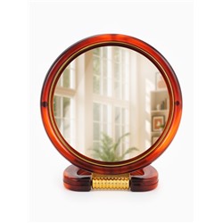Зеркало настольное, с увеличением, круглое, двустороннее, настенное, 14.5×22 см, (d=12 см), цвет янтарный