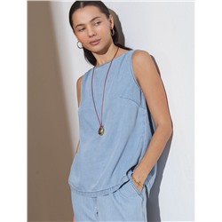 Топ с вырезом лодочка и асимметричным разрезом на спине из джинсового лиоцелла