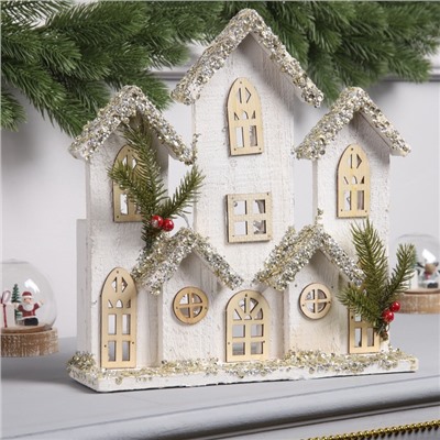 Фигура деревянная «Хижина», 28×29×7 см, 10 LED, батарейки AAx2 (не в комплекте), свечение теплое белое