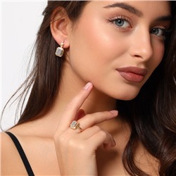 Комплект ювелирной бижутерии Дубайское золото покрытие позолота, серьги и кольцо 18 р, вставка: фианиты, цвет: прозрачный, арт.216.135-18