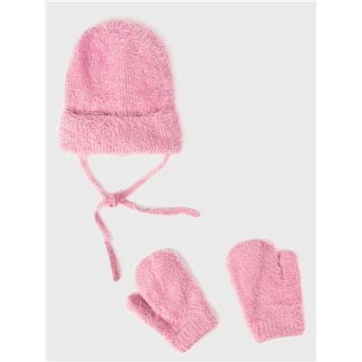 Комплект трикотажный для девочек: шапка, варежки