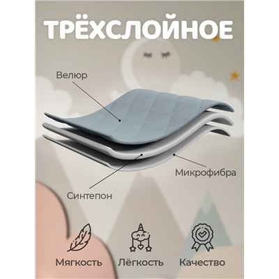 Покрывало 1.5-спальное «Этель» Silk velvet, 120×200±5 см, серо-голубое, велюр