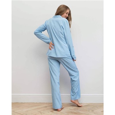 Пижама женская (рубашка, брюки) MINAKU: Light touch, голубая, размер 52