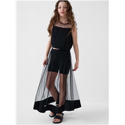 Комплект трикотажный для девочек: фуфайка (футболка), юбка-шорты