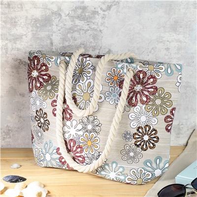 Сумка пляжная на молнии 45х32х14 см Цветы / BB9 /уп 10/100/