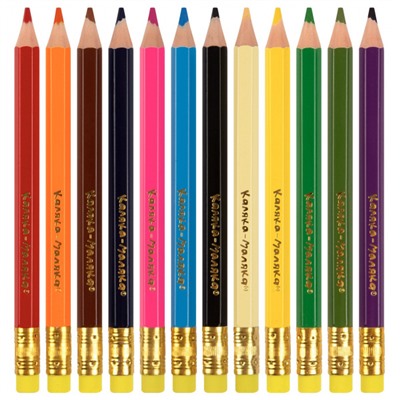 Карандаши 12цв трехгранные ДЖАМБО утолщенные укороченные, с ластиком КПДСКМ12 Каляка-Маляка