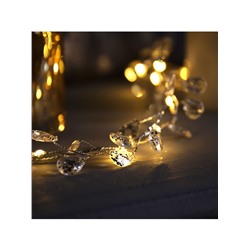 Гирлянда «Мишура» 1.2 м роса с насадками «Кристаллы», IP20, серебристая нить, 20 LED, батарейки CR2032×2 (в комплекте), свечение тёплое белое