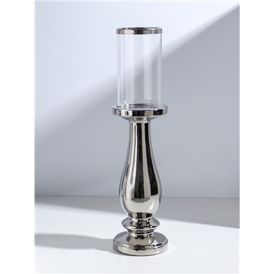 Подсвечник на 1 свечу «Аванти», керамика, стекло, d=8 см, серебро, 10×10×40.5 см