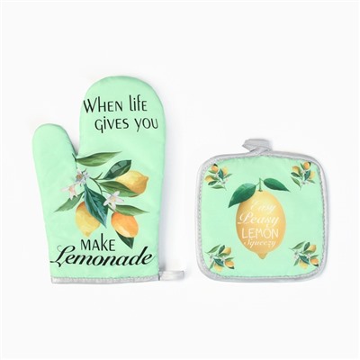 Кухонный набор Доляна Lemon, прихватка 17×17 см, рукавица 26×16 см,100% п/э