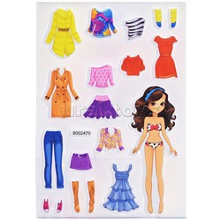 Наклейки мягкие "Одевайка модница" размер карточки 10x15 см, puff, объемные, многоразовые