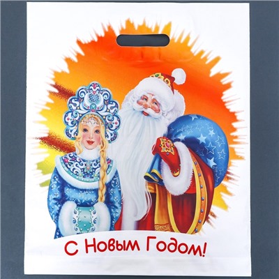 Пакет подарочный новогодний «Сказочные гости», полиэтиленовый с вырубной ручкой, 38×45 см, 50 мкм