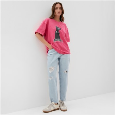 Футболка женская из вареного хлопка MIST Insanity, розовая, размер 42-44