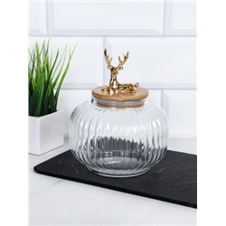 Банка для сыпучих бамбуковая крышка с фигуркой 850 мл / 9936 /уп 60/ новогодняя