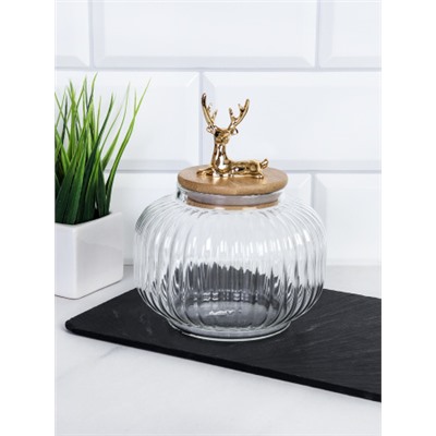 Банка для сыпучих бамбуковая крышка с фигуркой 850 мл / 9936 /уп 60/ новогодняя