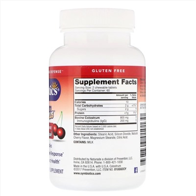 Symbiotics, Colostrum Plus, молозиво,со вкусом вишни, 120 жевательных таблеток