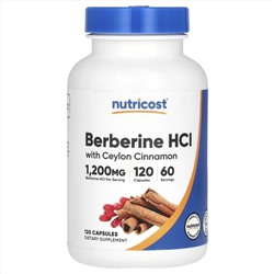 Nutricost, берберин гидрохлорид с цейлонской корицей, 120 капсул