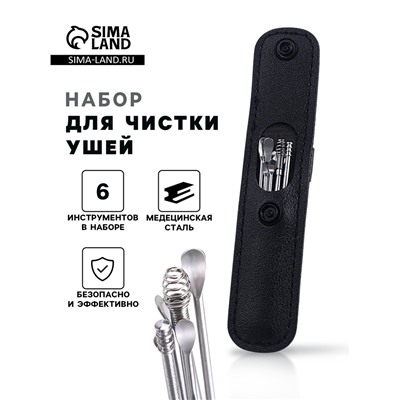 Набор для чистки ушей: кожаный чехол + 6 предметов