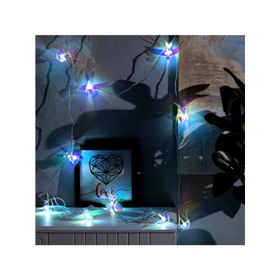 Гирлянда «Нить» 2.5 м с насадками «Птички», IP20, прозрачная нить, 10 LED, свечение белое, 220 В