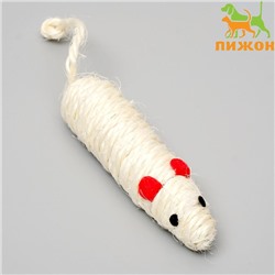 Игрушка сизалевая «Длинная мышь», 14.5 см, белая