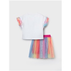 Комплект трикотажный для девочек: джемпер (футболка), юбка-шорты