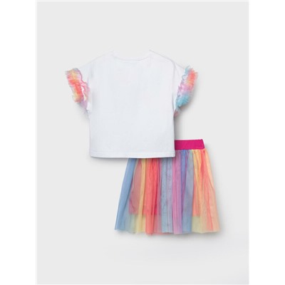 Комплект трикотажный для девочек: джемпер (футболка), юбка-шорты