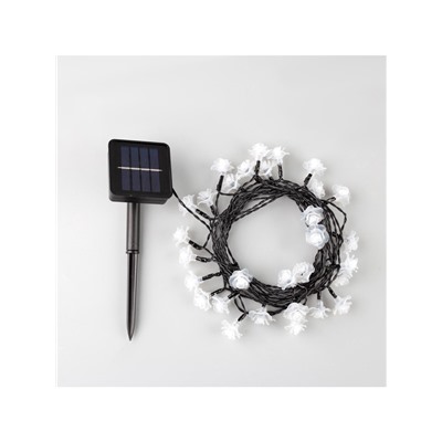 Гирлянда «Нить», 4.5 м, уличная, с насадками «Цветок», IP44, 30 LED, 2 режима, солнечная батарея, тёмная нить, свечение синее/фиолетовое/розовое