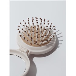 Расчёска массажная «Капибара», складная, с зеркалом, d=6.5 см, белая