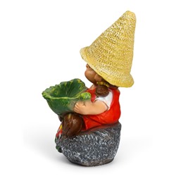 Садовая фигура из полистоуна «Девочка на камне с листом», 48×29×27 см