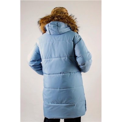 Удлиненная парка с капюшоном, арт 618, (Светло-голубой)