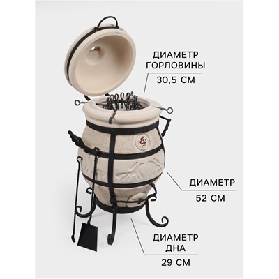 Тандыр «СамОбжар» с откидной крышкой, h=98 см, d=52 см, 97 кг, 12 шампуров, кочерга, совок