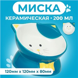 Миска «Киса», 200 мл, 13×12×8 см, на подставке-лапках, голубая