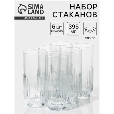 Стаканы Lav «Токио», 395 мл, 6.5×15 см, набор 6 шт., стекло, прозрачные