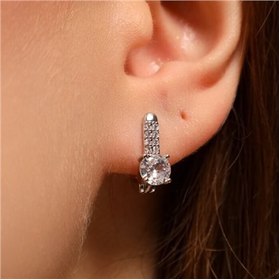 Серьги ювелирная бижутерия, покрытие посеребрение, вставка: фианиты, цвет: прозрачный, арт.213.579