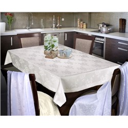Скатерть арт.  3893/150, прямоугольная, 150 см х 250 см, ТЕФЛОНОВОЕ ПОКРЫТИЕ, цвет ЭКРЮ, край -  подгибка и прошивка, с флизелиновым укреплением изнутри