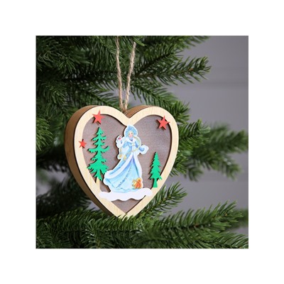 Ёлочная игрушка «Сердце со Снегурочкой», 11×2.5×10.5 см, 1 LED, от батареек, свечение тёплое белое