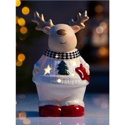 Светодиодная фигура «Олененок в свитере», 13.8×6×7 см, 1 LED, керамика, от батареек LR44×3, тёплый белый свет