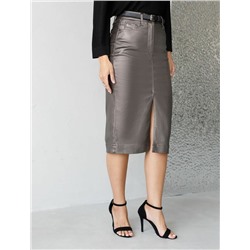 Юбка карандаш металлик средней длины с разрезом из эластичного денима