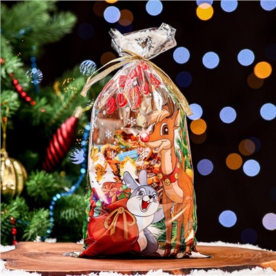 Пакет подарочный новогодний, для сладкого подарка «Оленёнок» 20×35 см