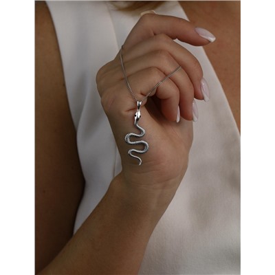 Подвеска из чернёного серебра с фианитами - Змея 3-656ч216