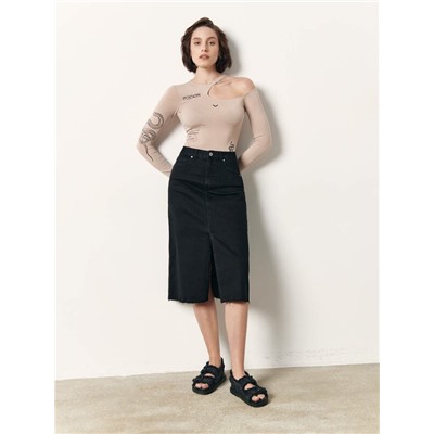 Юбки CONTE CON-611 Джинсовая юбка-midi с разрезом и необработанным краем