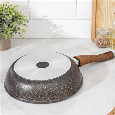 Сковорода KUKMARA Granit ultra, d=26 см, стеклянная крышка, антипригарное покрытие, съёмная ручка, алюминий, коричневая