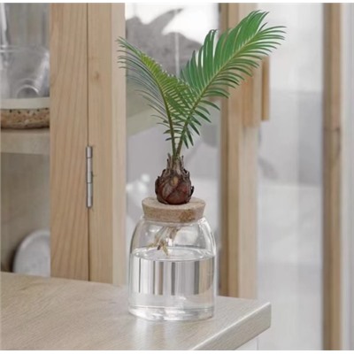 Ваза кашпо для цветов 550 мл бамбуковая крышка / HY-4022 /уп 120/