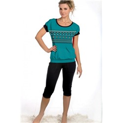 Женская пижама с бриджами и футболкой 50 (Изумрудный)