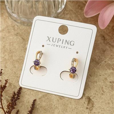 Серьги коллекция "Xuping" покрытие позолота, вставка: фианиты, цвет: прозрачный и фиолетовый, арт.004.088