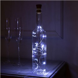 Гирлянда «Нить» 1 м роса с пробкой, IP44, серебристая нить, 10 LED, фиксинг, солнечная батарея, свечение белое