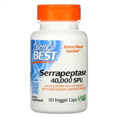 Doctor's Best, серрапептаза Best, 40 000 SPU, 90 вегетарианских капсул