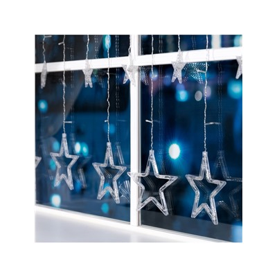 Гирлянда «Бахрома» 2.4×0.9 м с насадками «Звёзды», IP20, прозрачная нить, 138 LED, свечение белое, 8 режимов, 220 В