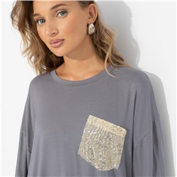 Футболка с декором из пайеток, Красиво живу (серая)